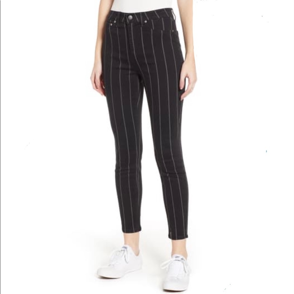 Tinsel black striped crop skinny jeans